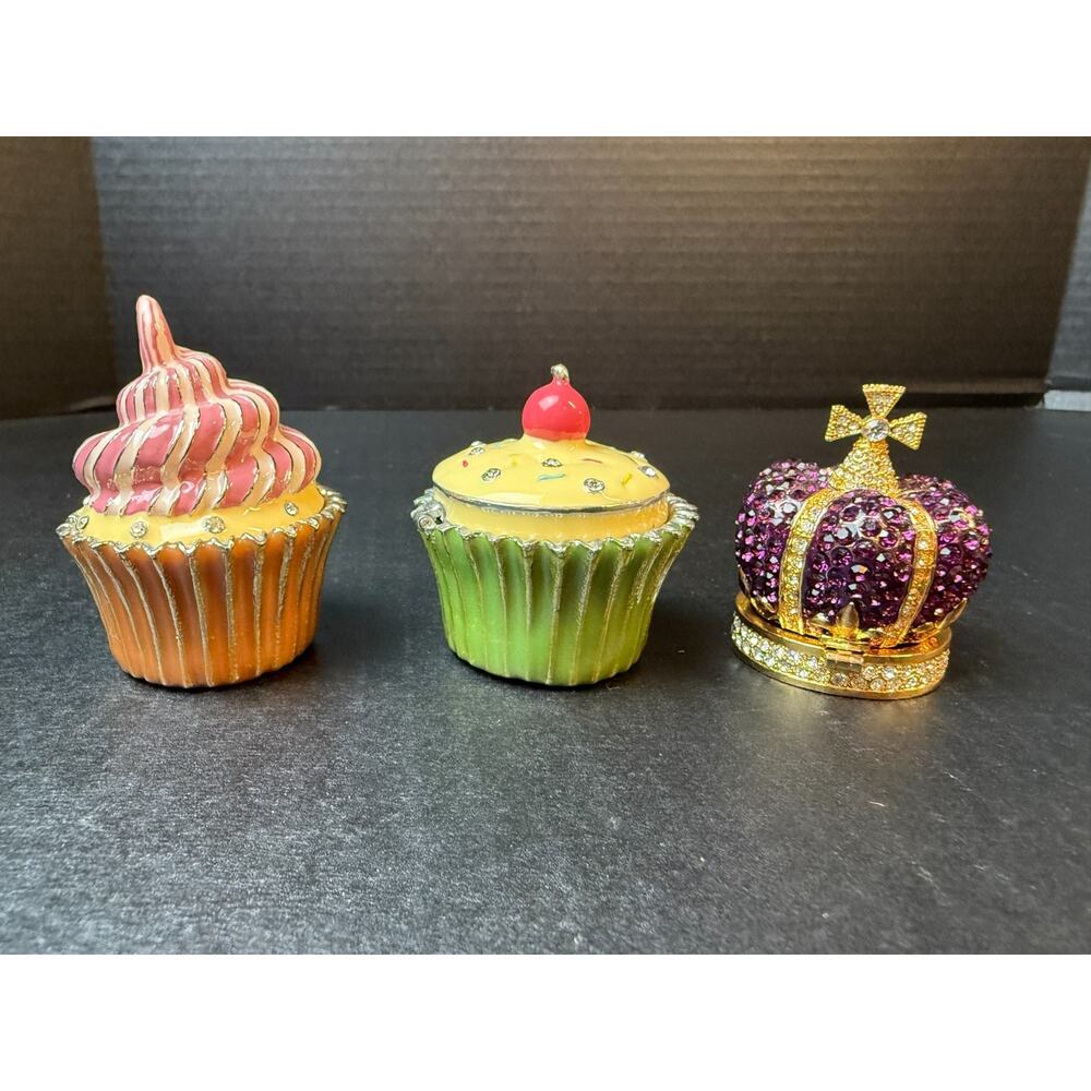 Lot of 3 Jeweled & Enamel Figural Trinket Boxes with Rhinestones Magnet Closure